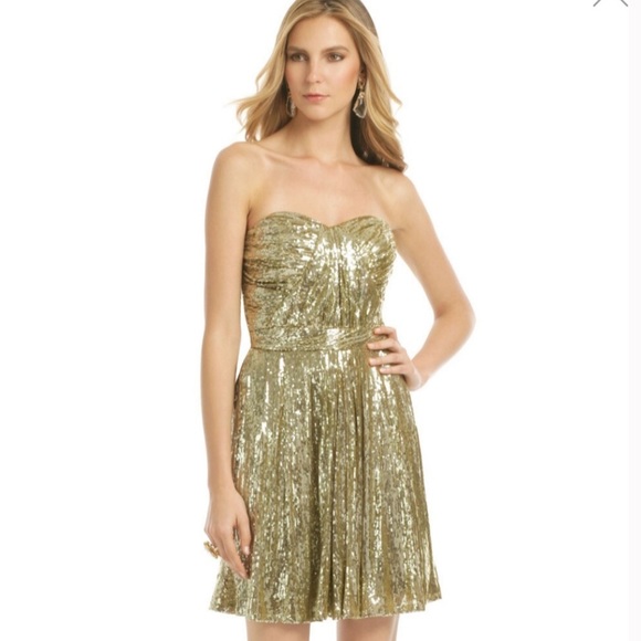 Badgley Mischka Dresses & Skirts - Badgley Mischka Gold Sequin Strapless Corset Dress